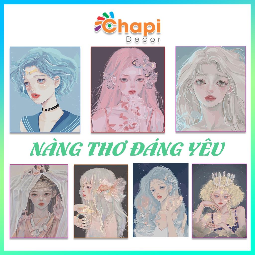 Tranh tô màu theo số Nàng Thơ Đáng Yêu Size 40x50cm đã căng khung