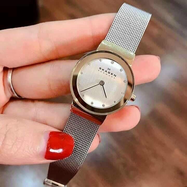 Đồng Hồ Nữ Skagen 358SGSCD Bạc Viền Vàng (Size 26mm)