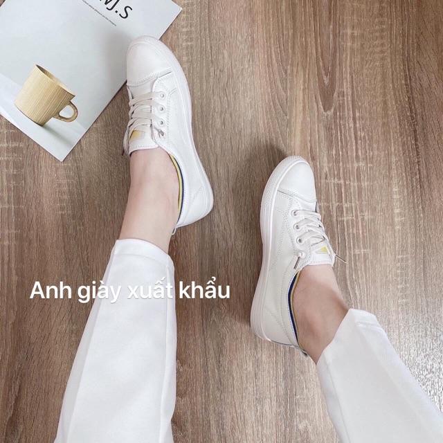 TT03 - Giày thể thao sneaker,giày nữ đế bằng da lì xỏ luôn không cần buộc dây tiện lợi, nhẹ êm viền cổ chun hottrend