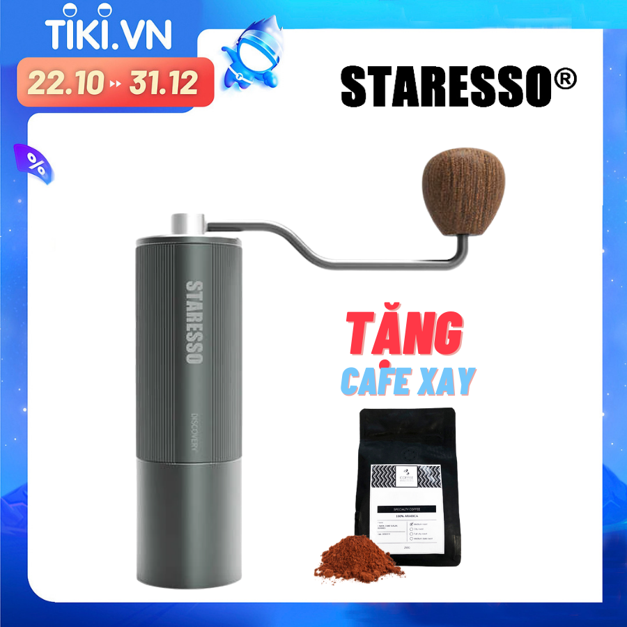 Cối Xay Cà Phê Cầm Tay Staresso Bản MớI Nhất Hàng Chính Hãng Cho Xay Cafe Nguyên Hạt Arabica, Robusta, Moka,Culi Du Lịch Dã NgoạI Cắm Trại Lưỡi Titanium 11 Mức Xay Bảo Hành 12 Tháng