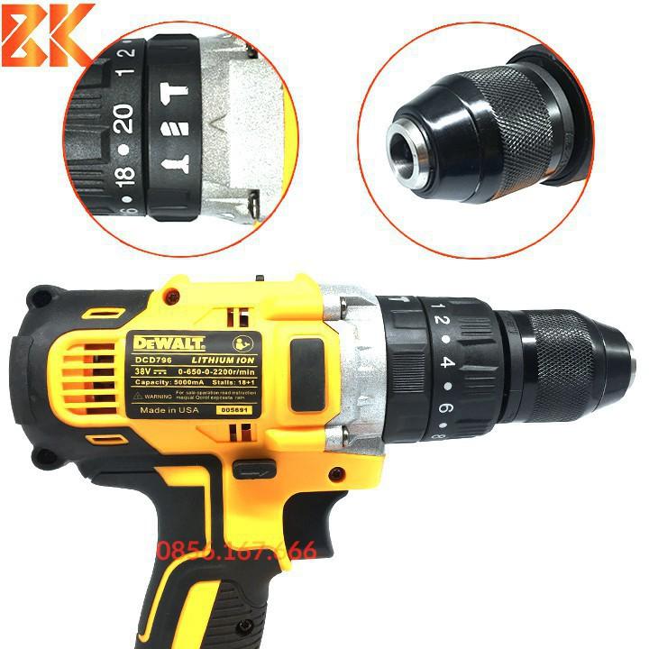 Máy Khoan Bê tông DEWALT 38V - Pin 10 CELL – Máy bắt vít (TẶNG 1 Mũi Khoan) – Không chổi than - 100% Lõi Đồng