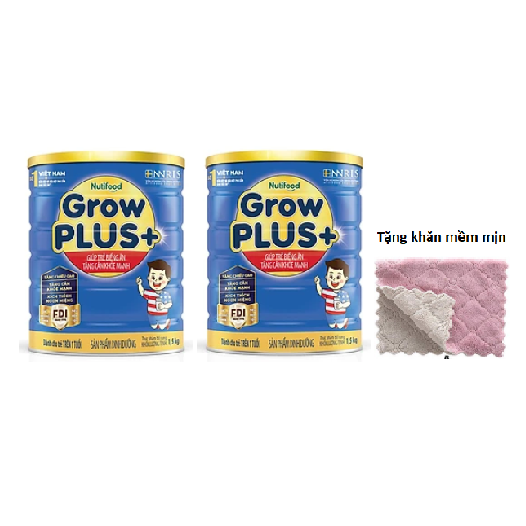 Combo 2 hộp  Sữa Grow Plus xanh 1,5kg công thức FDI độc quyền của Nutifood Thụy Điển giúp trẻ biếng ăn tăng cân hiệu quả. Tặng khăn mặt mềm mịn cho bé.