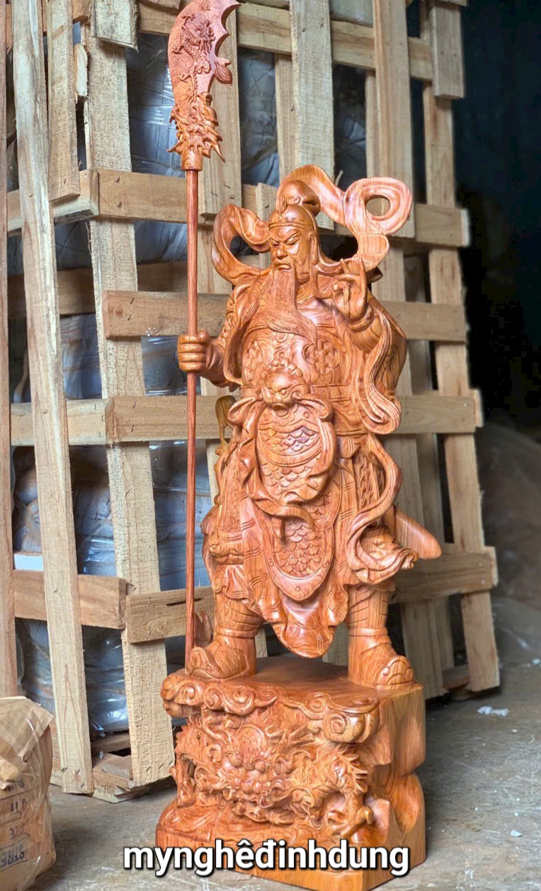 Tượng quan công trấn ải  bằng gỗ  hương đá  tuyệt đẹp kt cao 80x30x20cm