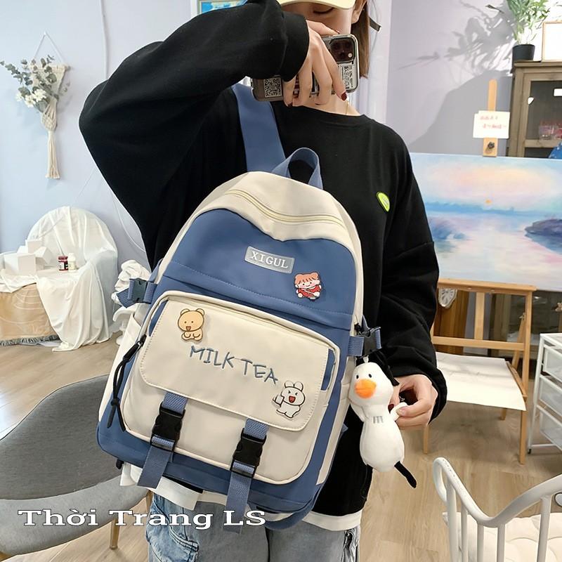 Balo Đi Học Nữ TẶNG KÈM STIKER Balo ULZZANG Du Lịch Thời Trang Chống Nước Đi Chơi Đi Phượt MILK TEA BL03