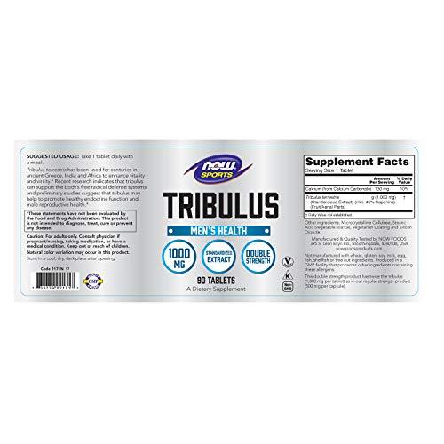 NOW Sports Nutrition, Tribulus 1,000 mg, Double Strength, Men's Health, 90 Tablets