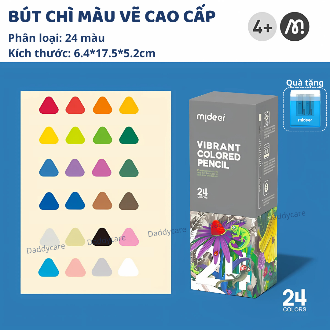 Bút chì màu vẽ tranh cao cấp mideer Vibrant Colored Pencil 24/36/48 màu,Chì vẽ chuyên nghiệp, thiết kế, phác họa cho bé