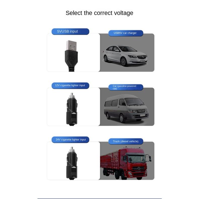 Quạt Điều Hòa Mini Xoay 360 Độ 12V/24V/USB Cho Xe Hơi