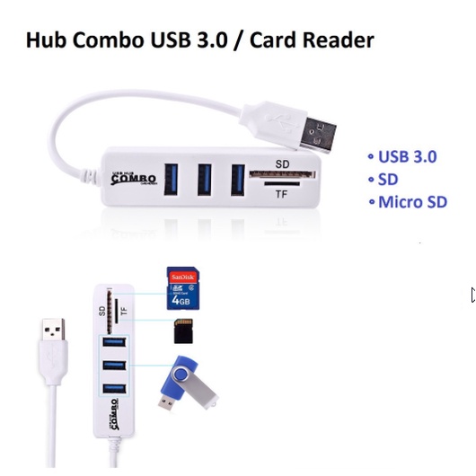 Bộ chia USB Từ 1 cổng USB ra 3 cổng USB và 2 khe Đọc thẻ Nhớ  (Hub USB) - Hàng Nhập khẩu