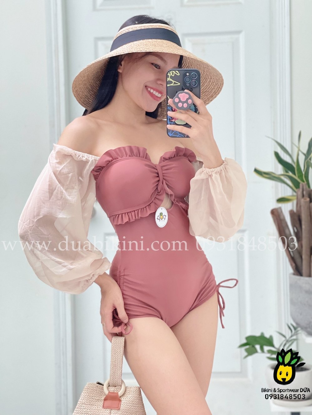 Đồ bơi nữ liền thân tay dài nâu tây | DỨA BIKINI &amp; SPORTWEAR