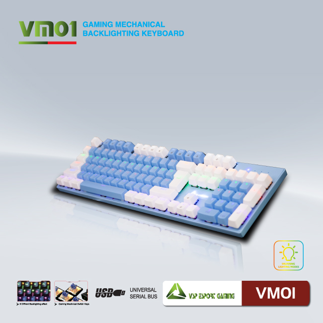 Bàn phím cơ VSP eSport HN Gaming VM01(TRẮNG XANH) - Hàng nhập khẩu