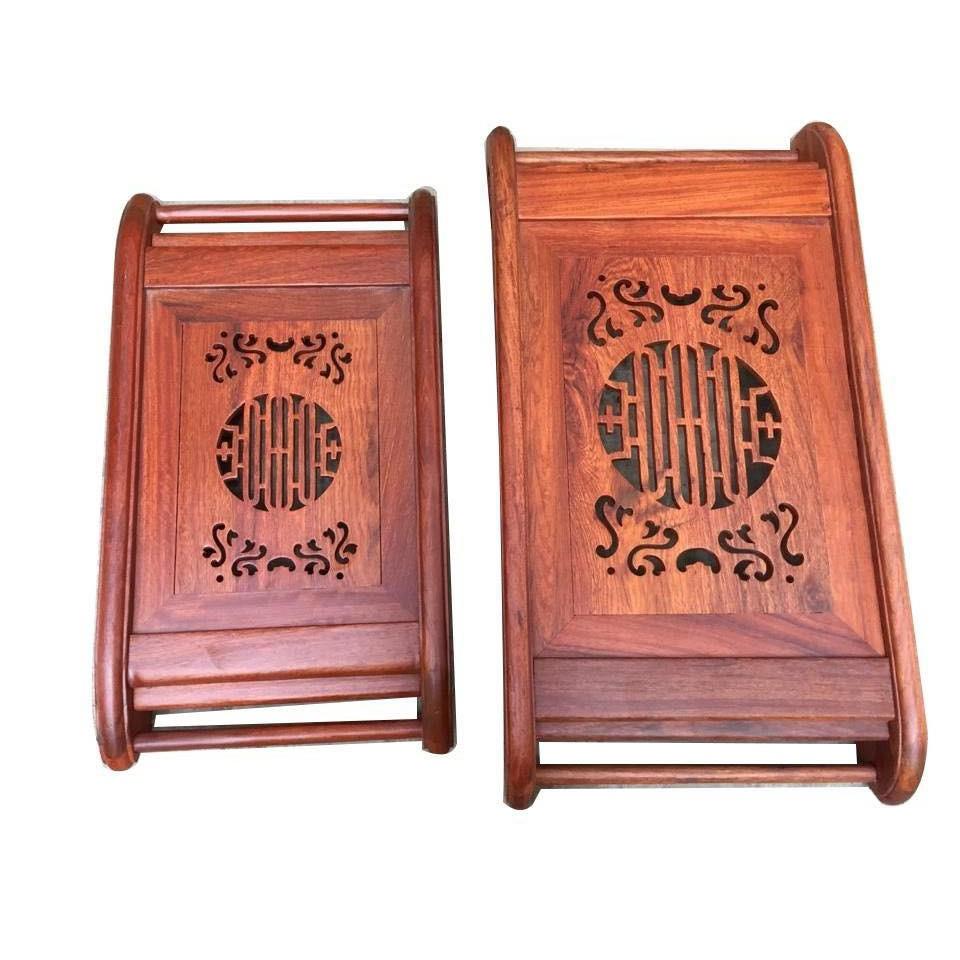 Khay trà triện chân cuốn gỗ hương đỏ kích thước 30 x 45 cm