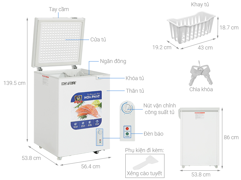 Tủ đông Hòa Phát 107 Lít HPF AD6107 kính cường lực - Hàng chính hãng