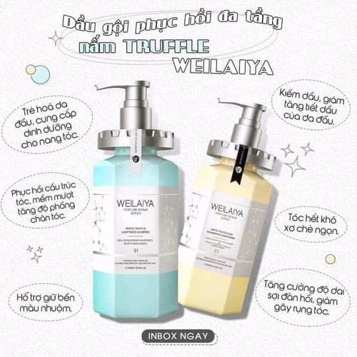 Set quà tặng cao cấp WEILAIYA: Cặp dầu gội xả phục hồi Nấm Truffle cho tóc hư tổn và Sữa tắm Hoa trà dưỡng trắng da