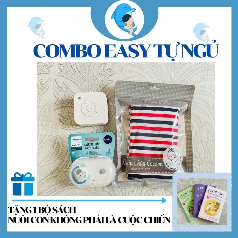 Combo công cụ cho bé tự ngủ gồm quấn chũn cocoon, ti giả, máy tiếng ồn trắng tặng sách hướng dẫn