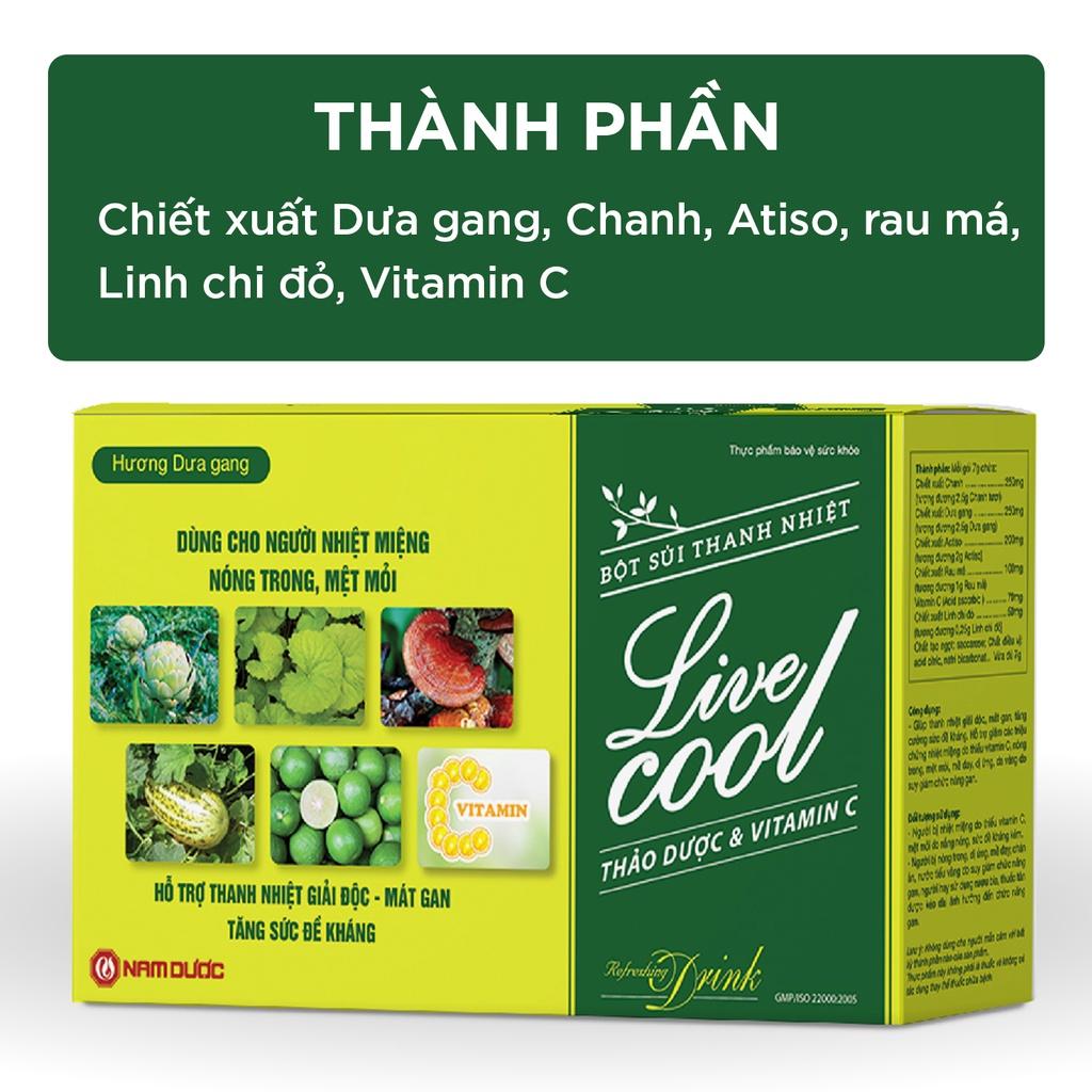 Bột sủi thanh nhiệt Livecool Nam Dược hương dưa gang hỗ trợ giảm nhiệt miệng nóng trong, mát gan, tăng đề kháng