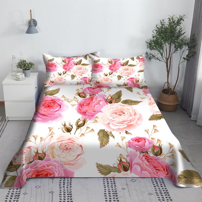 Hoa Giường Bộ Ga Gối Và Vỏ Gối 3d Chăn Ga Gối In Kỹ Thuật Số Tấm Phẳng Vua Kích Thước Bộ Chăn Ga Nhà Dệt
