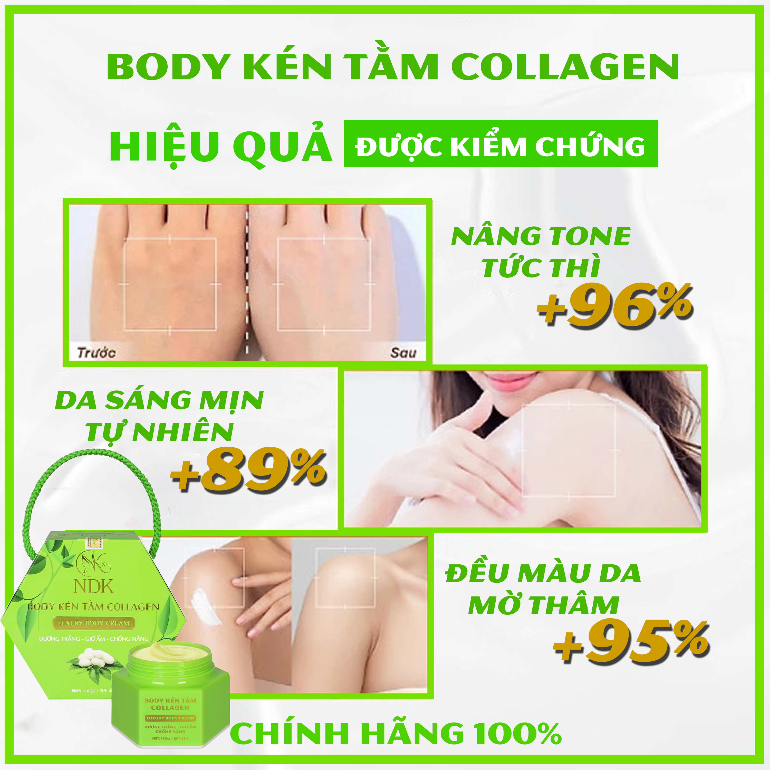 Combo 2 Hộp Kem Trắng Da Body Kén Tằm Collagen NDK