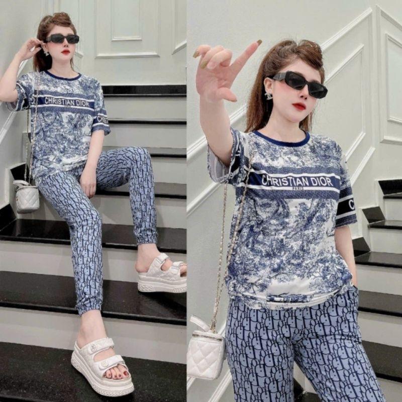 Bộ đồ thun nữ form rộng quần dài in họa tiết mẫu mới đẹp có bigsize, mẫu đồ bộ đi chơi mặc nhà mang phong cách Hàn Quốc