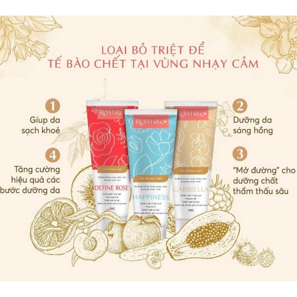 Gel Tẩy Tế Bào Chết Giảm Thâm Nách, Mông Và Bikini Rewhitez Happiness Hương Nước Hoa Ngọt Ngào (Tuýp Xanh) 50g