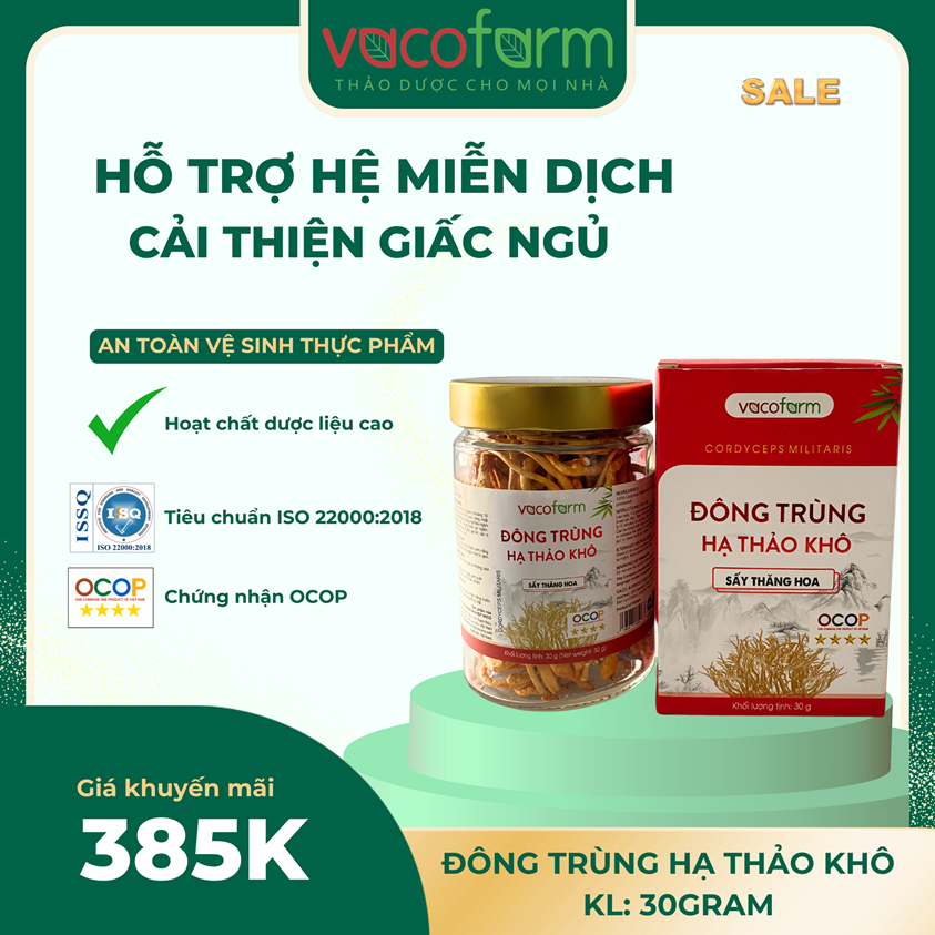 Đông trùng hạ thảo Vacofarm 30g thủy tinh sấy thăng hoa, mua 1 tặng hộp 10g,Mua 2 tặng 1 cùng loại