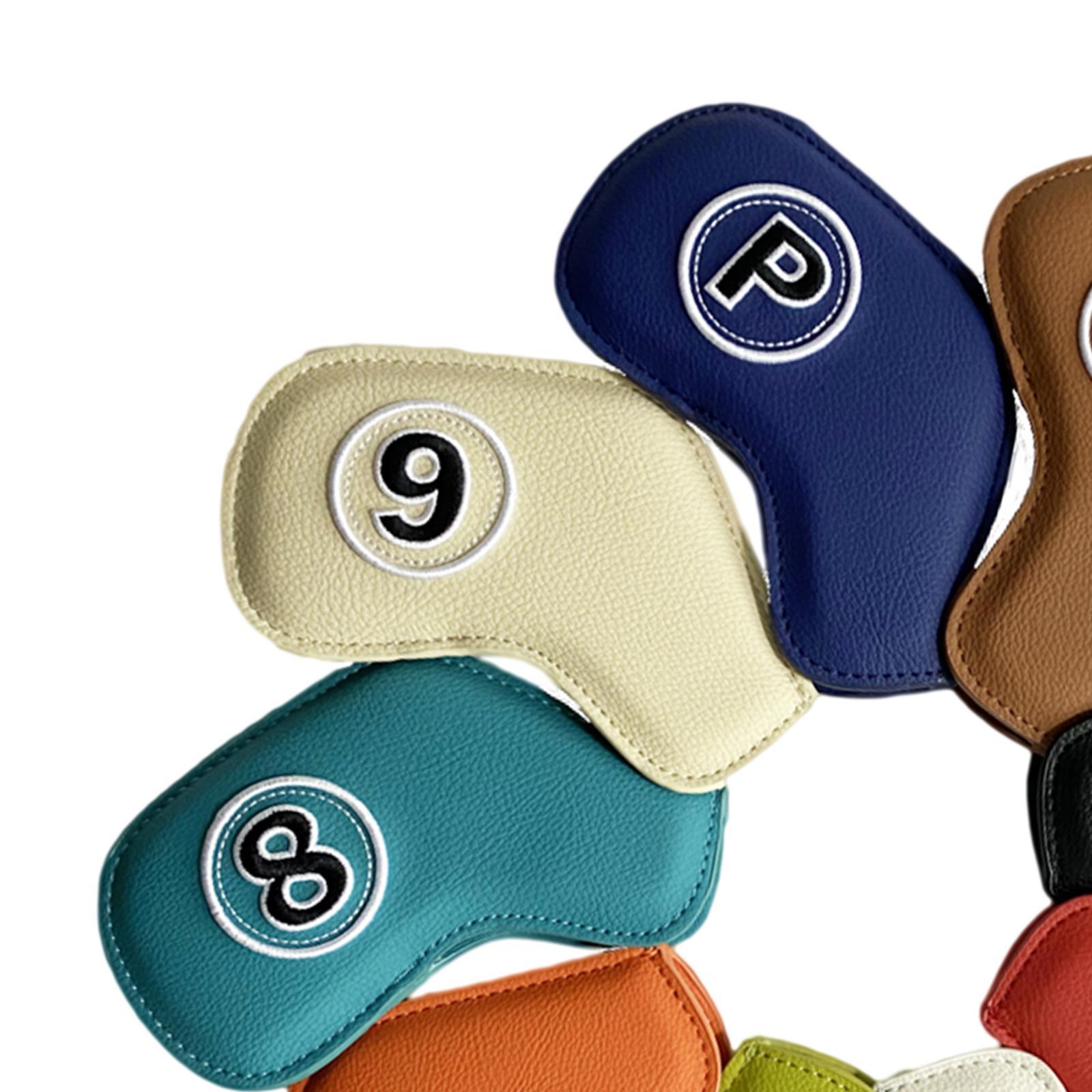 9x PU Leather Golf Iron Headcover Waterproof Embroidery Number Protective Sleeve Fits All Brands