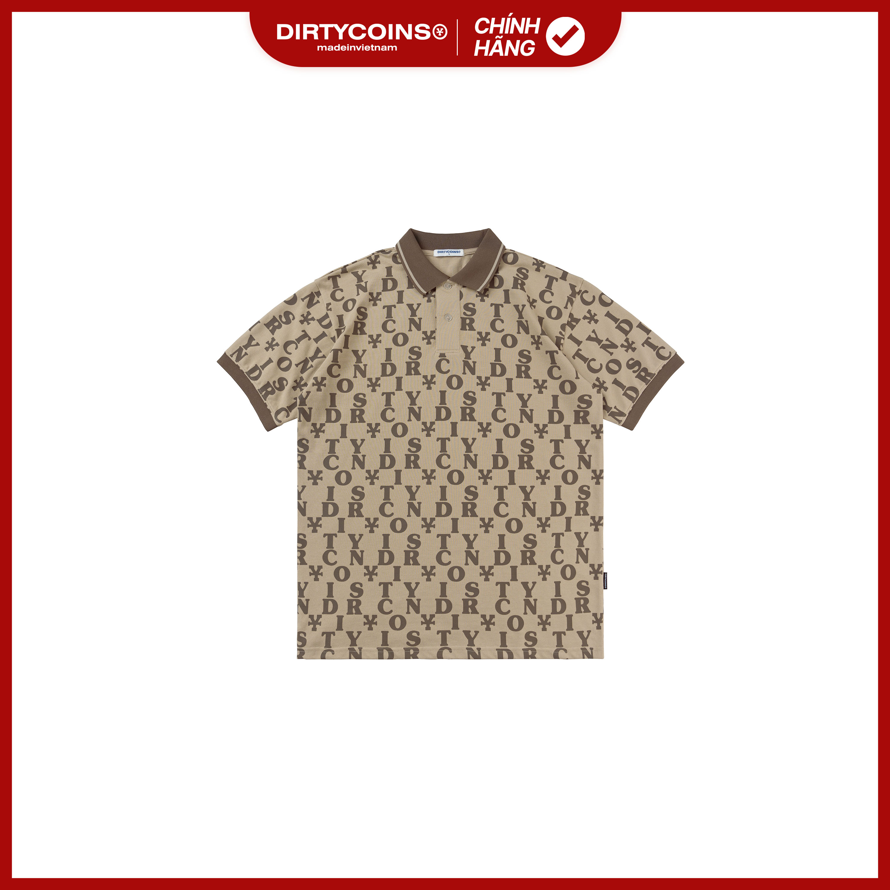 Áo Thun Letter Pattern Polo Shirt - Cream/Brown