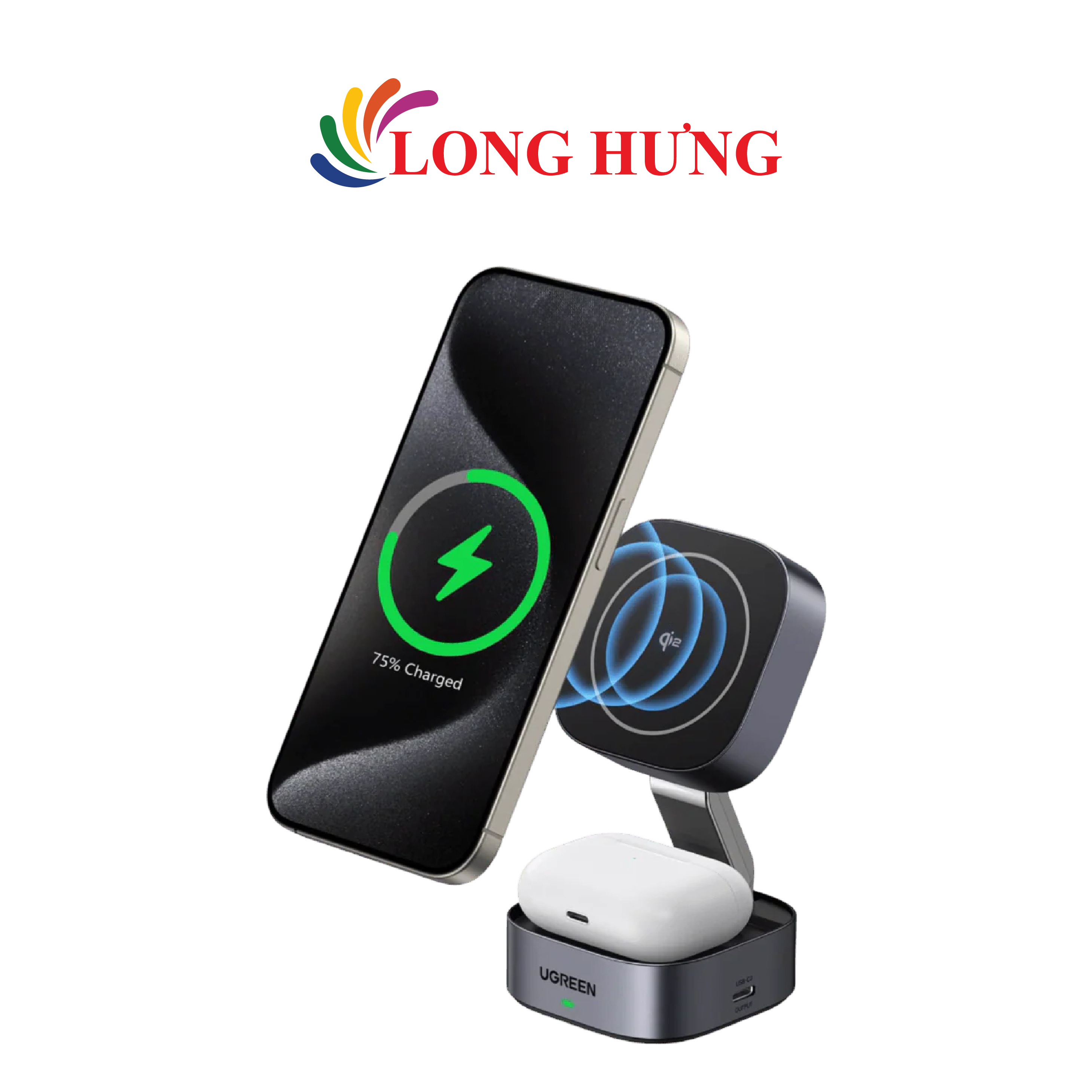 Đế sạc không dây Ugreen Magnetic Attachment Qi2 2-in-1 Foldable Wireless Charger 15W W702 - Hàng chính hãng