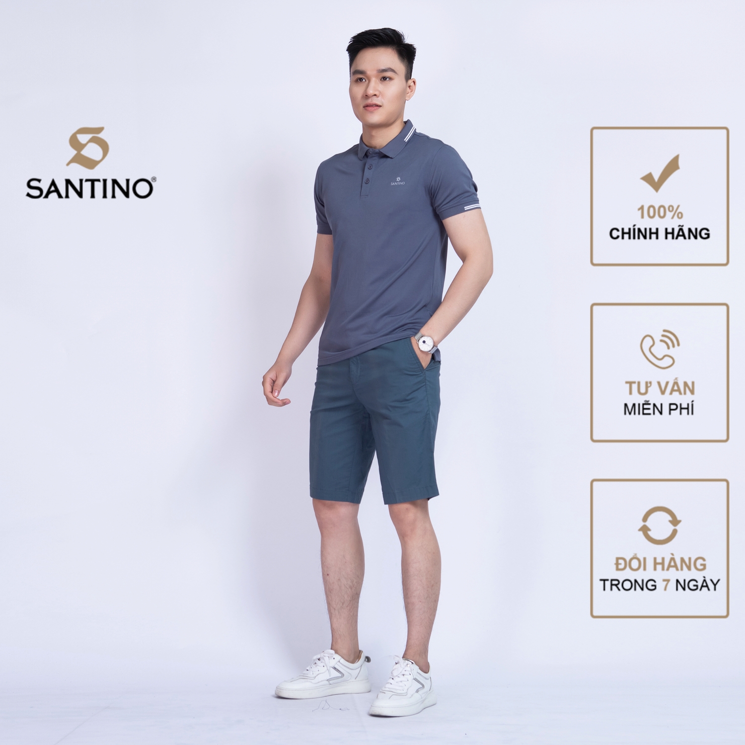 Áo thun POLO nam ngắn tay cổ bẻ Santino chất liệu thể thao co dãn, dáng ôm năng động TSP365B868