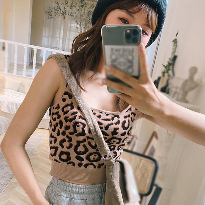 Áo Hai Dây Cổ Vuông Họa Tiết Da Báo Quyến Rũ Cho Nữ