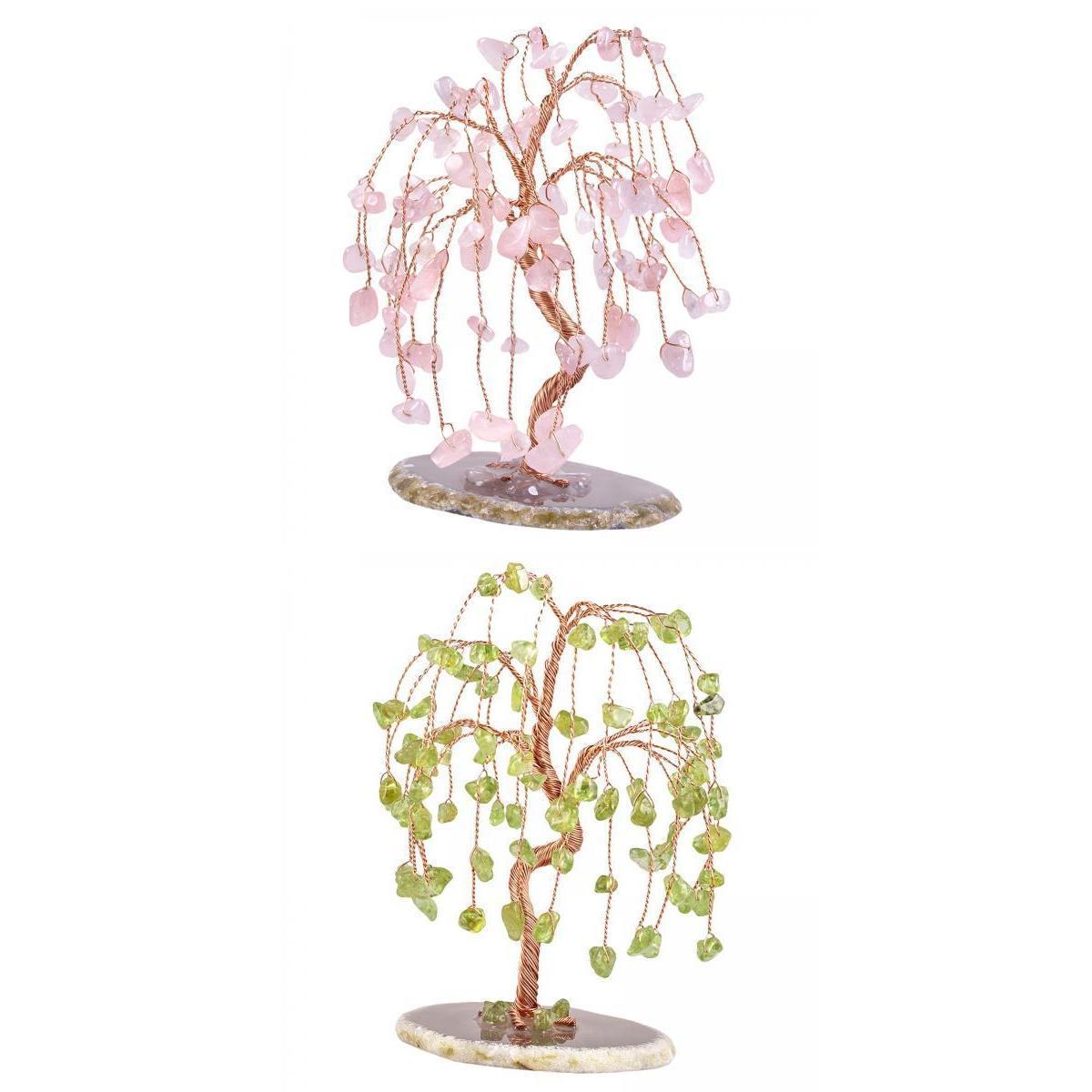 2PCS Natural Multi Stone Money Tree Handmade Ornament for Table Decorations