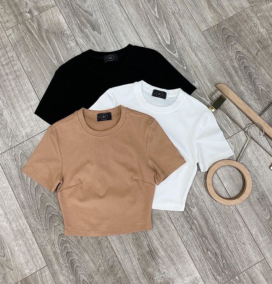 Áo thun croptop - áo ngắn nữ cộc tay chất cotton zip nhiều màu - M