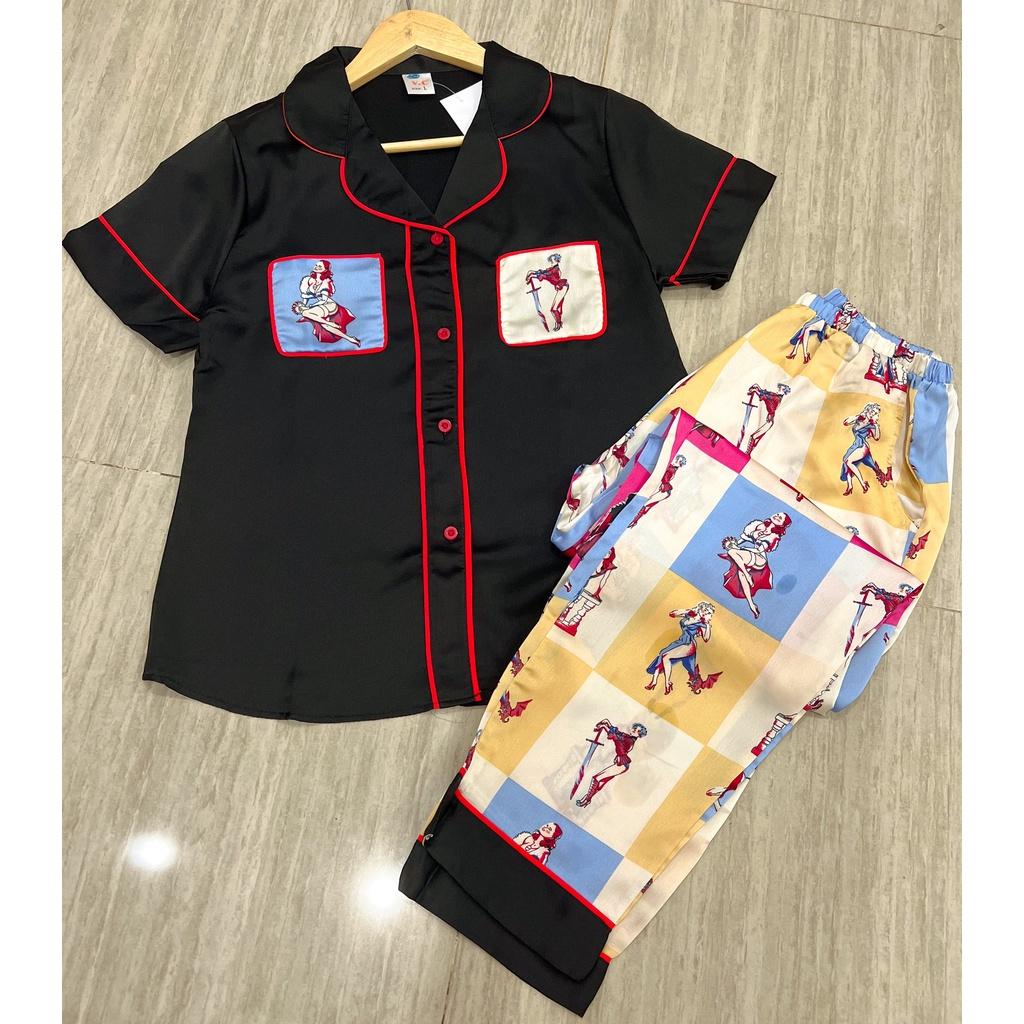 Đồ Ngủ Pijama Lụa Satin Tay Ngắn Quần Dài Siêu Xinh, Mềm Mịn, Độc Lạ Khó Tìm, Sang Chảnh Hàn Quốc