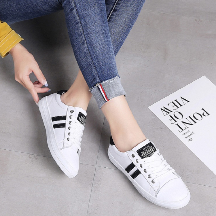 Women's sports flat shoes microfiber leather non-slip student white shoes
