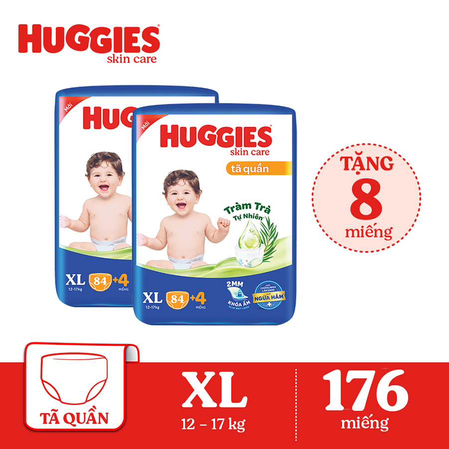 Combo 2 Tã/bỉm quần HUGGIES SKINCARE MEGA JUMBO size XL 84+4 miếng