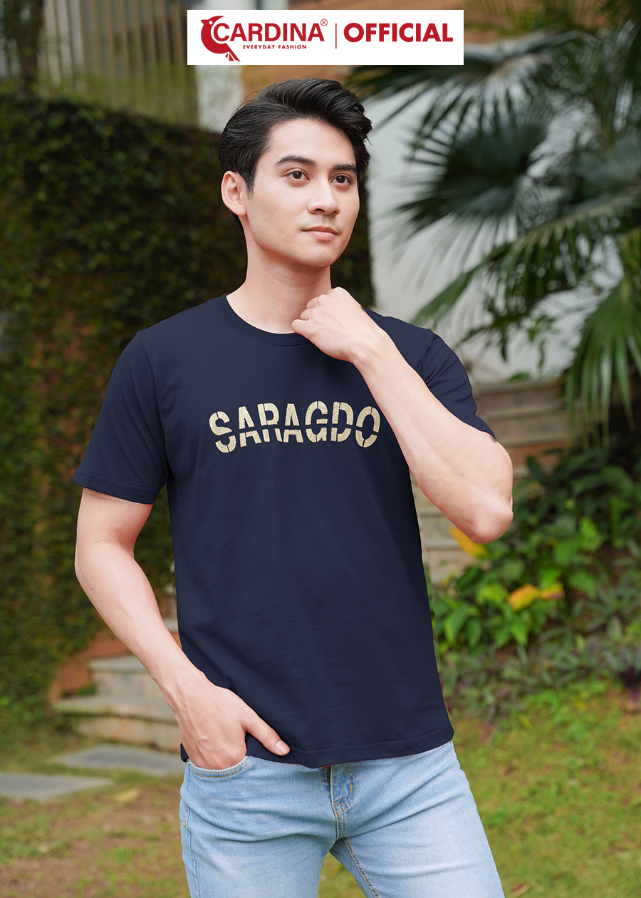 Áo Phông Nam CARDINA Chất Cotton Cao Cấp In Chữ Saragdo Áo Cổ Tròn Thoáng Mát 3ATM04