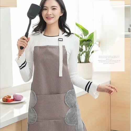 Tạp dề chống thấm nước, chống thấm dầu thiết kế 2 khăn lau tay phong cách Hàn Quốc