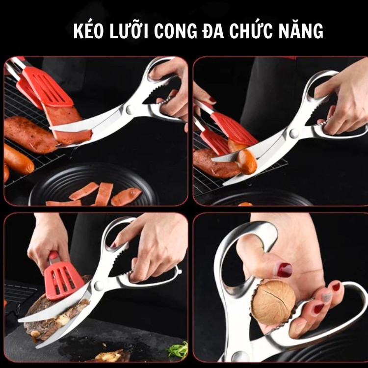 Kéo nhà bếp Nhật Bản chuyên dùng cắt thịt lưỡi kéo cong đa chức năng -Phiên bản2024
