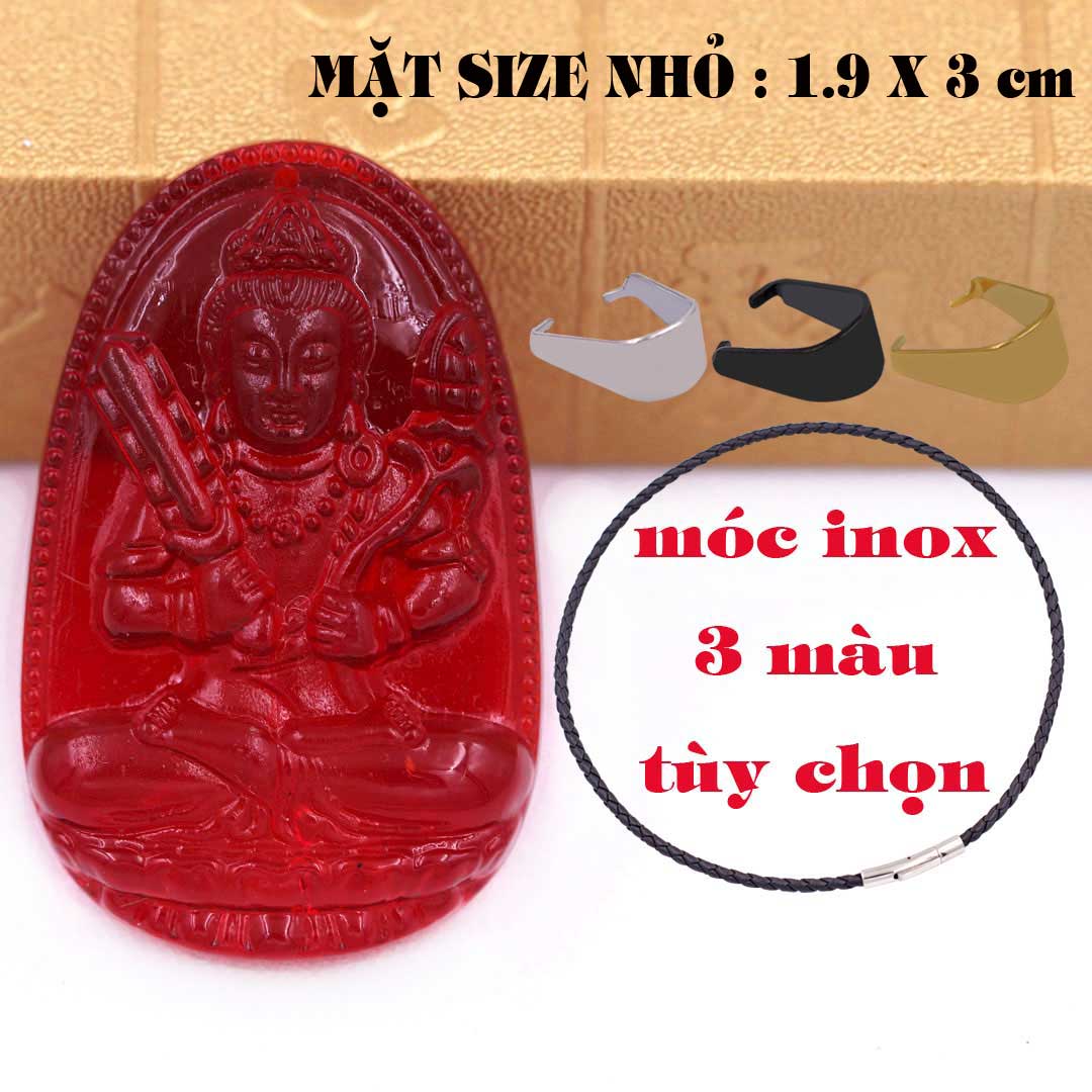 Mặt Phật Hư không tạng pha lê đỏ 1.9cm x 3cm kèm vòng cổ dây da đen + móc inox vàng, Phật bản mệnh, mặt dây chuyền