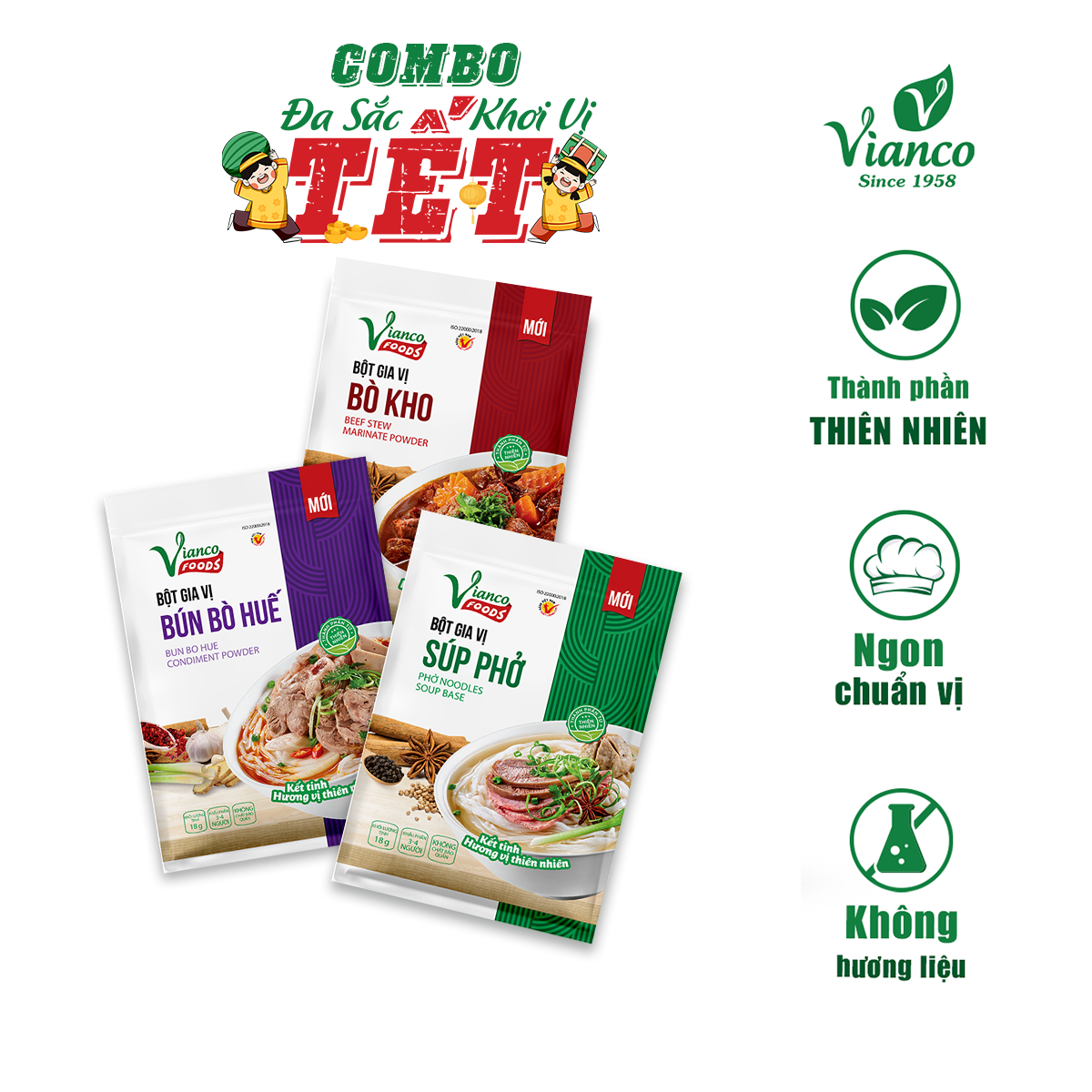 Combo Tết Sung Túc (Bột Gia Vị Bò Kho + Bột Gia Vị Súp Phở + Bột Gia Vị BBH)