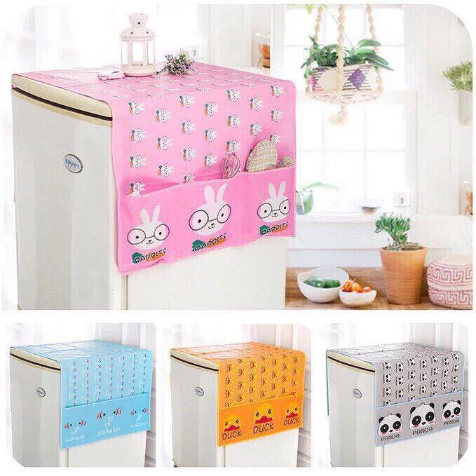 Tấm phủ tủ lạnh, máy giặt, lò vi sóng in hình dễ thương, bảo vệ tủ chống bụi bẩn, chống thấm nước có túi bên hông đựng đồ tiện lợi - giao mẫu ngẫu nhiên - GDHN Loại Tốt