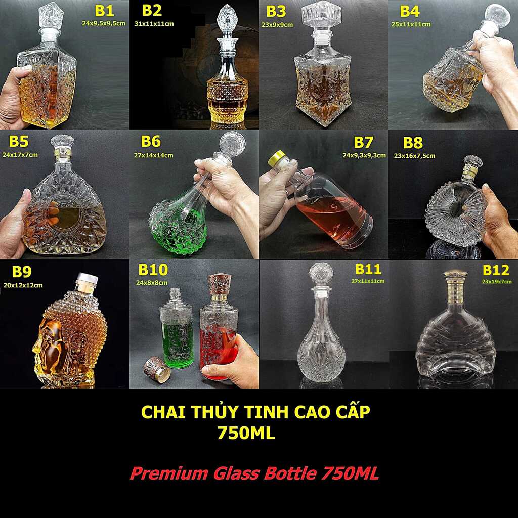 Chai Đựng Rượu Thủy Tinh 750ML – 13 mẫu lựa chọn – Vỏ Chai Rượu Đẹp làm quà tân gia, sinh nhật, quà biếu tết ý nghĩa