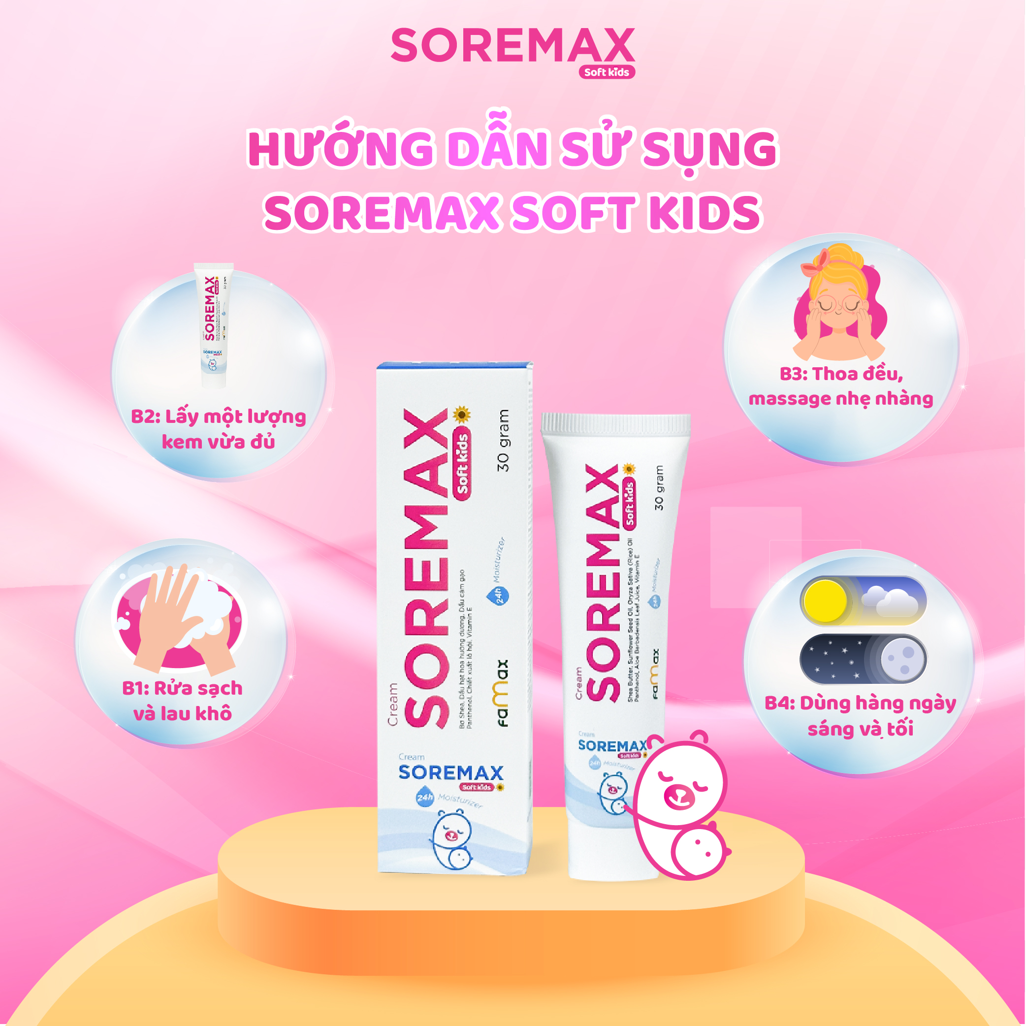 Kem dưỡng ẩm cho bé Soremax Soft Kids 30g chăm sóc làn da nhạy cảm bé yêu