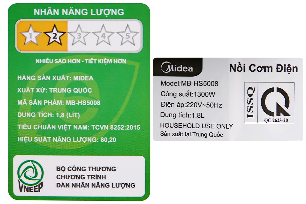 Nồi cơm điện cao tần Midea 1.8 lít MB-HS5008 - Hàng Chính Hãng