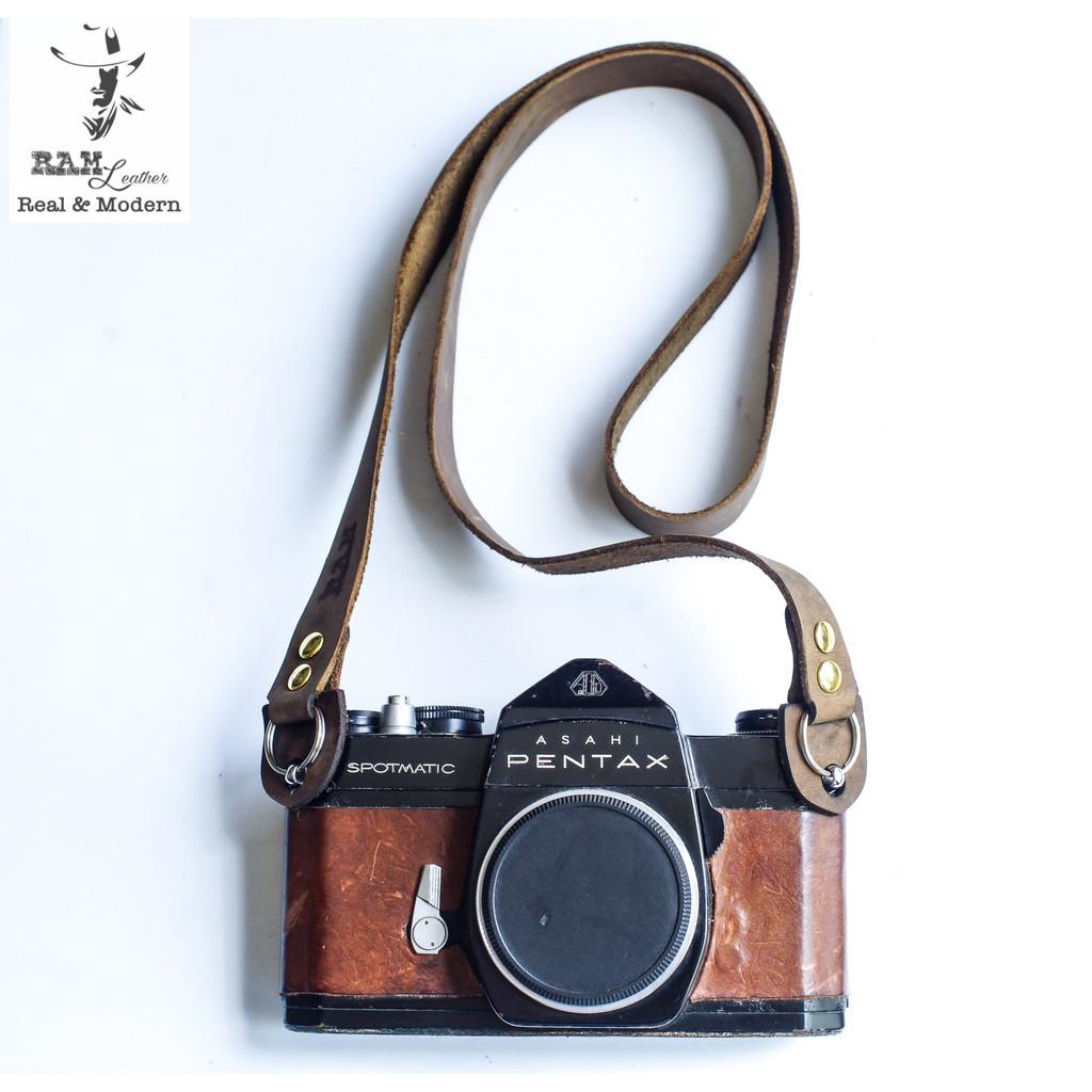 Dây máy ảnh da bò thật handmade bền chắc cực đẹp nâu đất RAM Leather a22 nâu đất RAM Leather