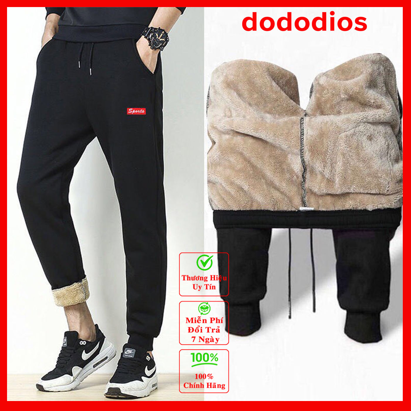 Quần Jogger Nam Thun Nỉ Lót Lông Cừu Ấm Áp - Hàng chính hãng dododios