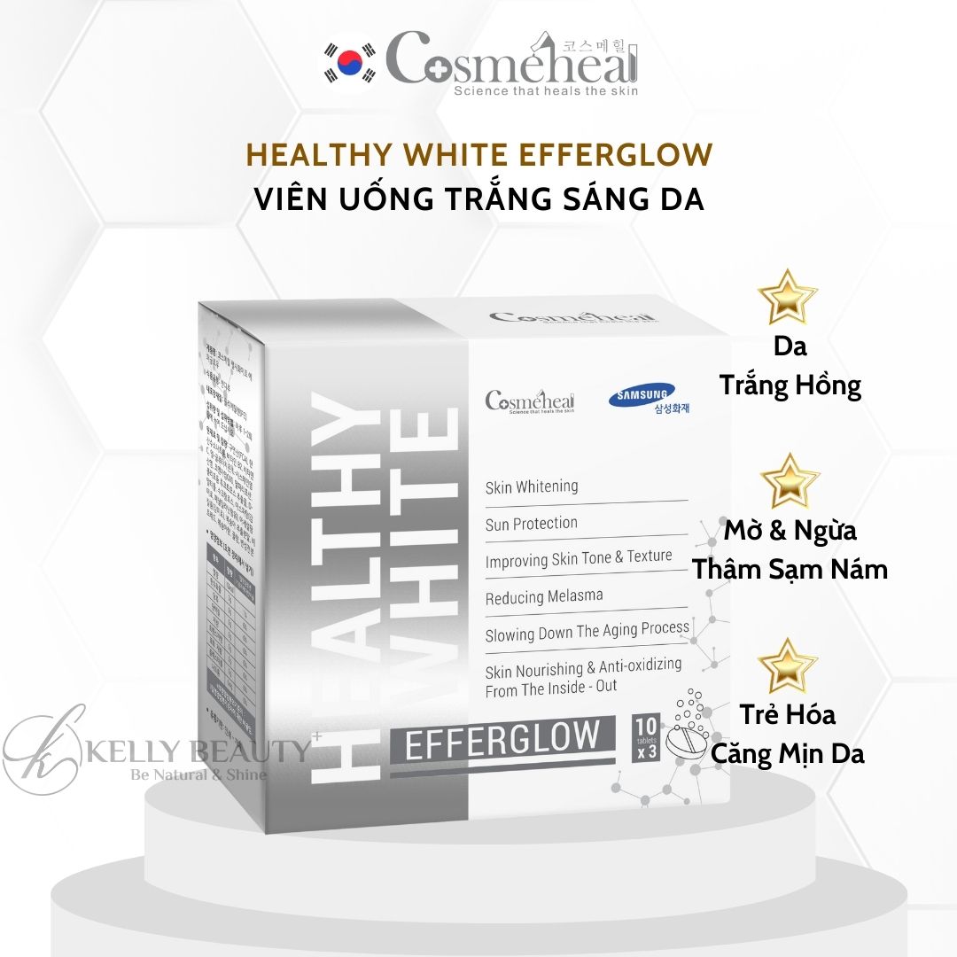 Viên Uống Sáng Da Cosmeheal EfferGlow - Chống Nắng Nội Sinh; Da Trắng Sáng, Mờ Thâm Nám Sạm | Kelly Beauty