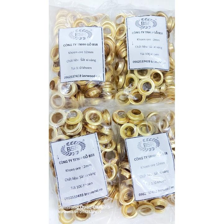 Khoen ore mắt cáo 12mm Bằng sắt xi màu VÀNG Khuy mắt cáo bấm bạt, túi giấy Túi 100 cái + 100 long đền