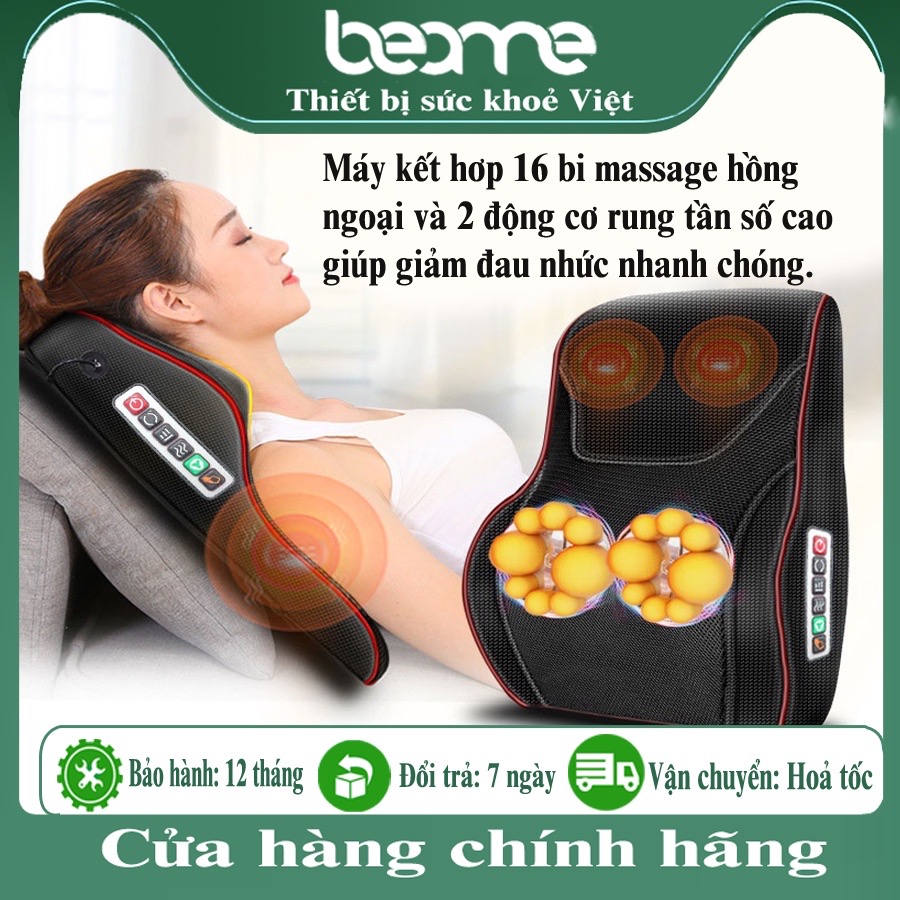 Gối Massage Cổ Vai Gáy, Máy Massage Hồng Ngoại Giảm Nhức Mỏi Toàn Thân 20 Bi Cao Cấp