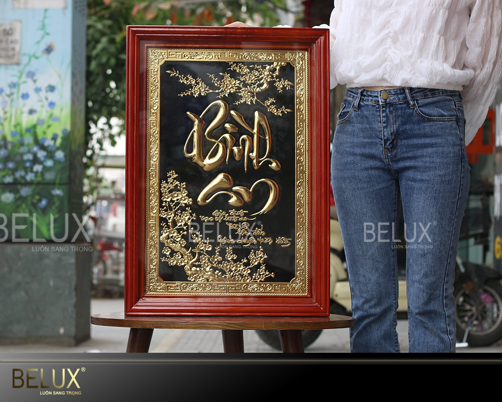 Tranh chữ Bình An mạ vàng 24k