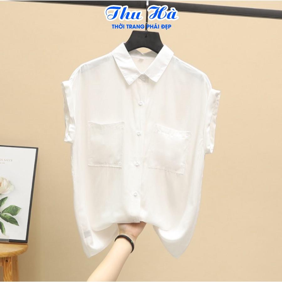 Áo sơ mi đũi nữ tay ngắn Thu Hà form rộng che khuyết điểm, kiểu dáng trẻ trung, chất liệu vải mềm mát thấm mồ hôi SMH.33